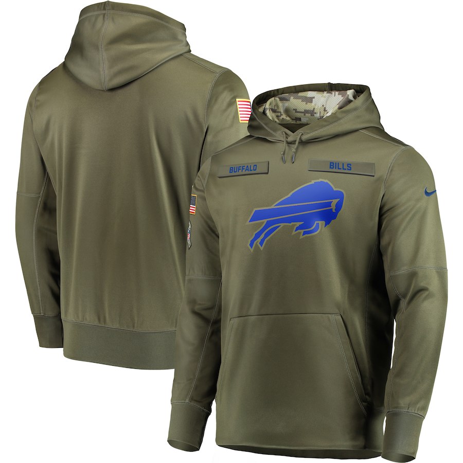 Men's Buffalo Bills 2018 Olive Salute to Service Sideline Therma Performance Pullover Stitched Hoodie